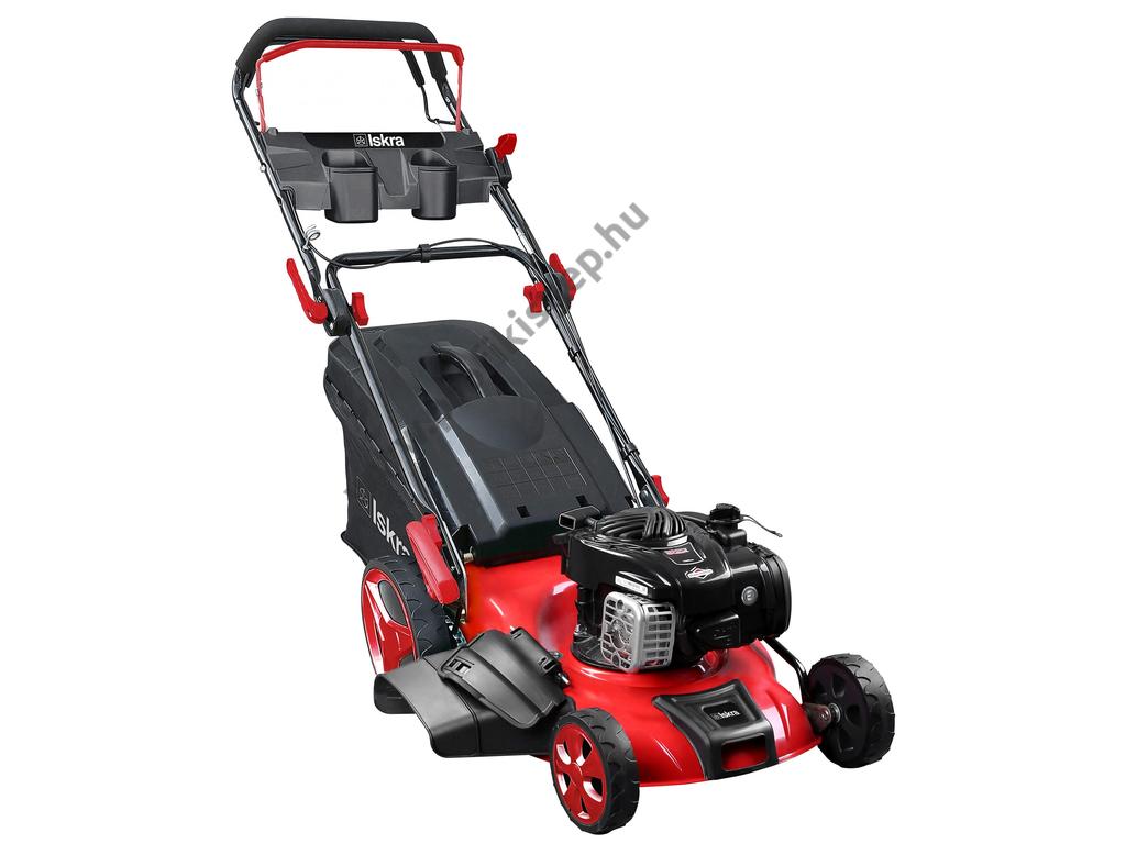 ISKRA HG46SMH-BS500 Benzinmotoros önjáró fűgyűjtős fűnyíró, 46cm, Briggs 140cm3, oldalkidobó, mulcsbetét, csapágyazott kerék