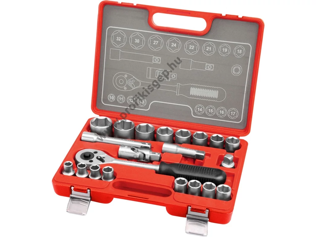 EXTOL premium dugókulcs készlet CV., racsnis 45fog ; 1/2" 21db, 10-32mm