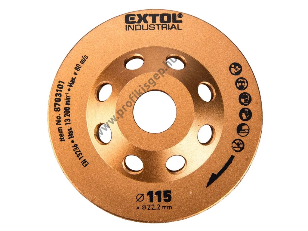 EXTOL industrial gyémántcsiszoló korong; 115mm×22,2mm, Turbo/lamellás jellegű