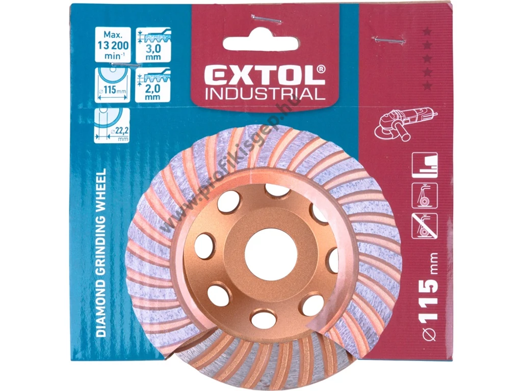 EXTOL industrial gyémántcsiszoló korong; 115mm×22,2mm, Turbo/lamellás jellegű