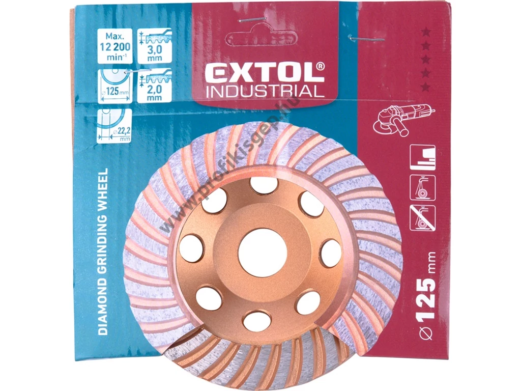 EXTOL industrial gyémántcsiszoló korong; 125mm×22,2mm, Turbo/lamellás jellegű
