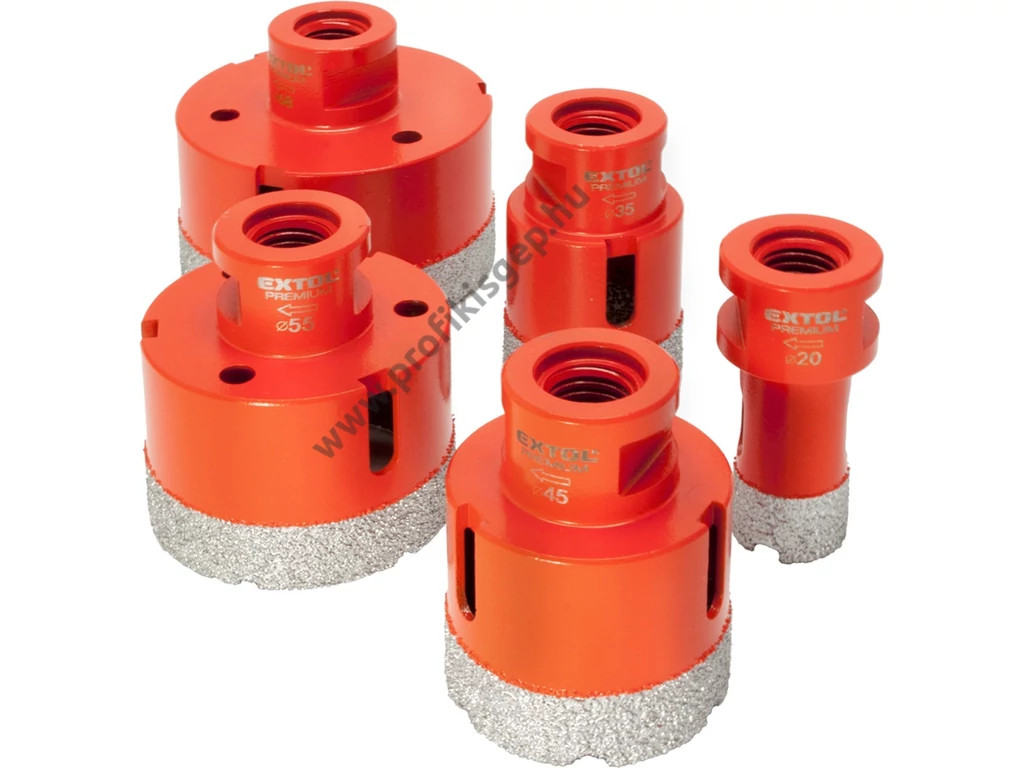 EXTOL premium körkivágó csempére klt. 5 db, gyémánt vágóél; 20-68mm × M14, sarokcsiszolóba fogható