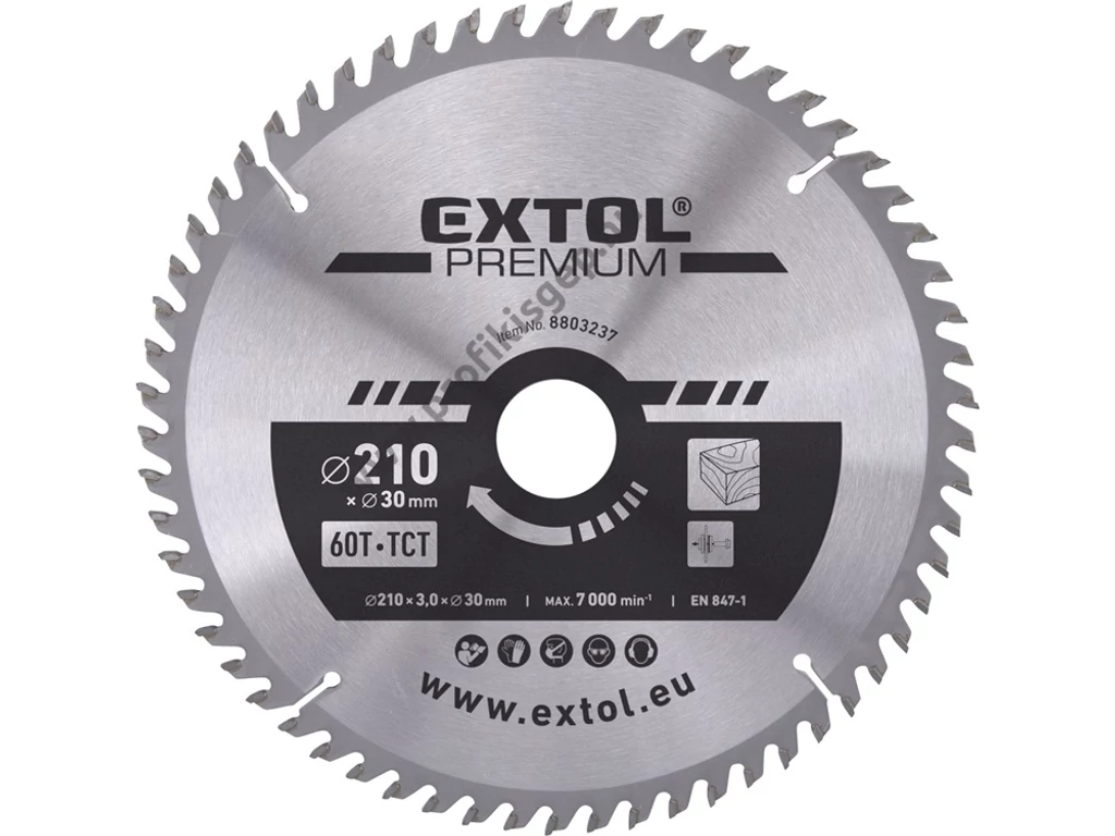 EXTOL premium körfűrészlap, keményfémlapkás, 400×30mm(lyuk átm), T60; 3,8mm lapkaszélesség, max. 3000 ford/perc