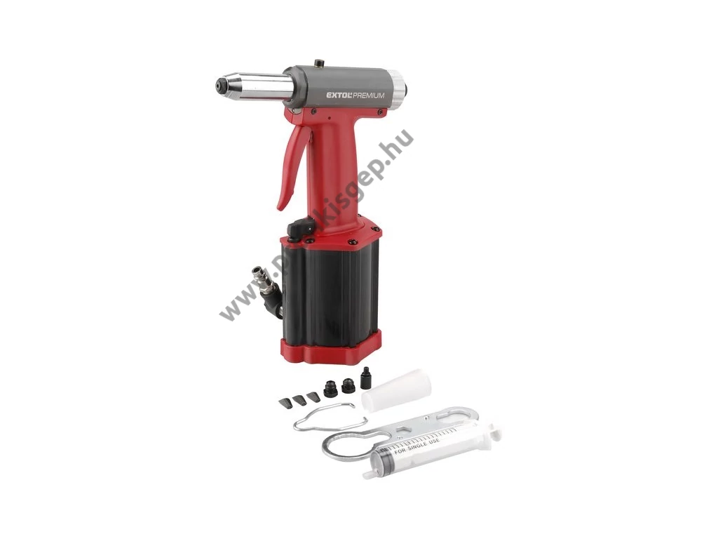 EXTOL premium pneumatikus popszegecshúzó; ALU, réz, acél, INOX szegecsekhez