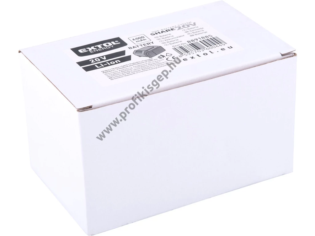 EXTOL premium akkumlátor 20V, 6.0 Ah, SHARE 20V tipusú gépekhez