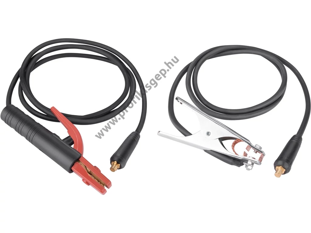 EXTOL premium hegesztő kábelpár, földelőkábel csipesszel + munkakábel elektródafogóval, 120A, 5m, 16mm2, csatlakozó: 10-25
