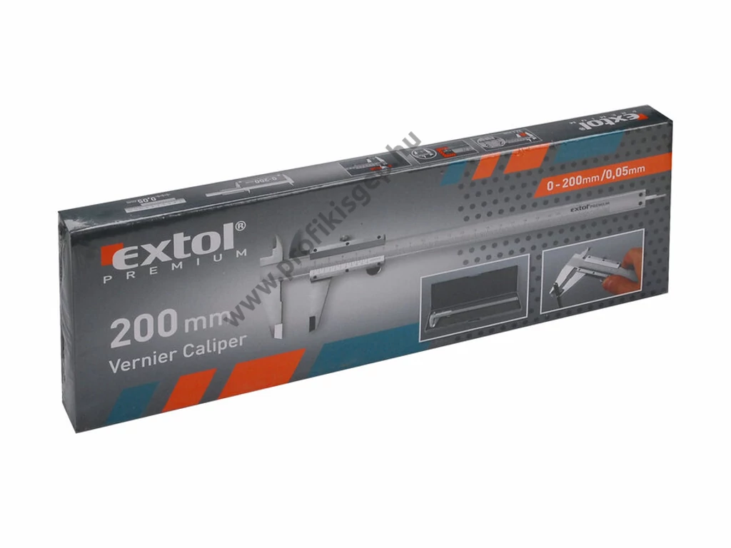 EXTOL premium tolómérő INOX (mélységmérővel) ; 0,05×200mm