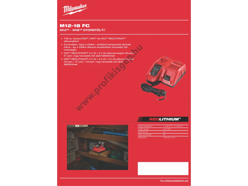 Milwaukee M12-18FC GYORSTÖLTŐ, 12 Volt, 18 Volt akkumlátorokhoz