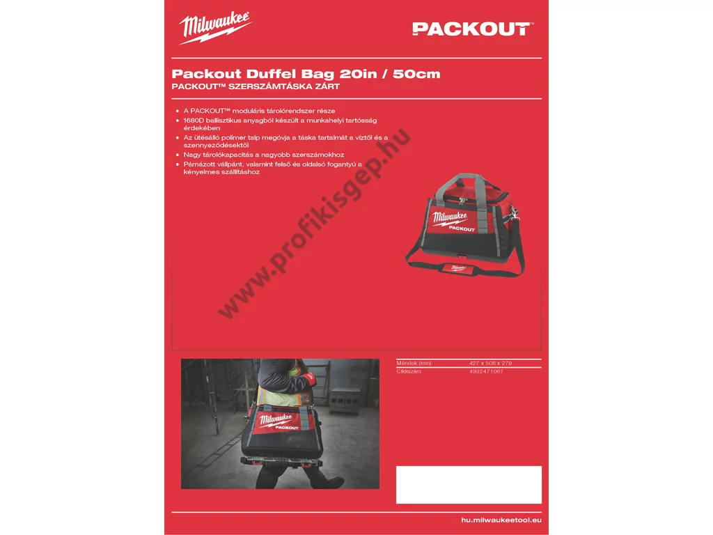 Milwaukee PACKOUT™ szerszámtáska, zárt, Táska 50 cm