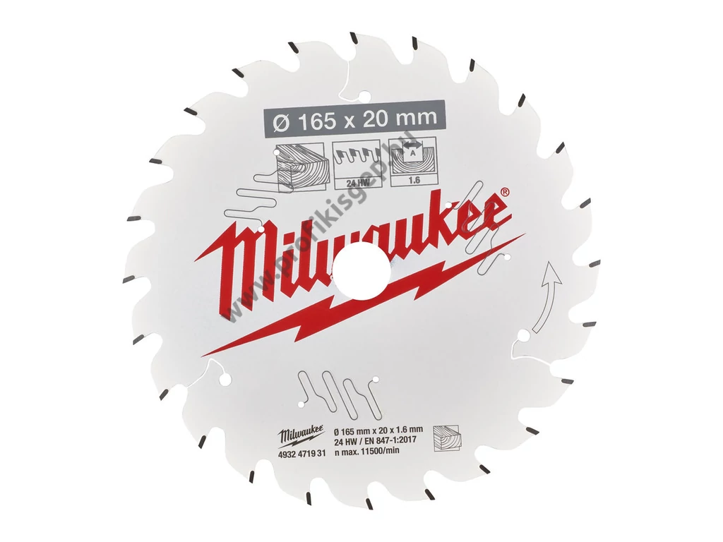 Milwaukee Körfűrészlap hordozható gépekhez (Fához) 165x20x1.6x24 ATB - 1 db