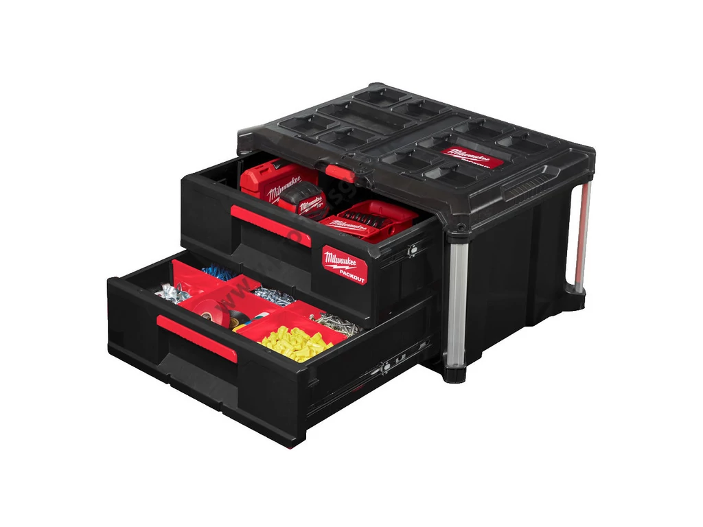Milwaukee PACKOUT™ Tároló Láda 2 fiókos, ütésálló polimer, 564x414x363 mm