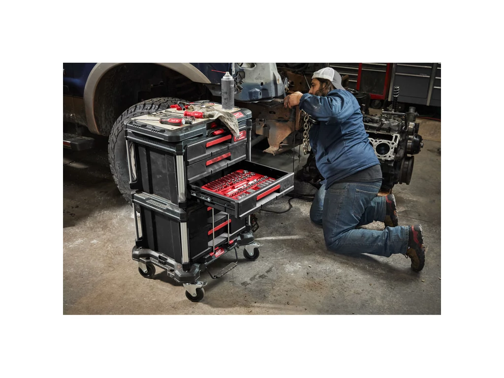 Milwaukee PACKOUT™ Tároló Láda 3 fiókos, ütésálló polimer, 564x414x363 mm