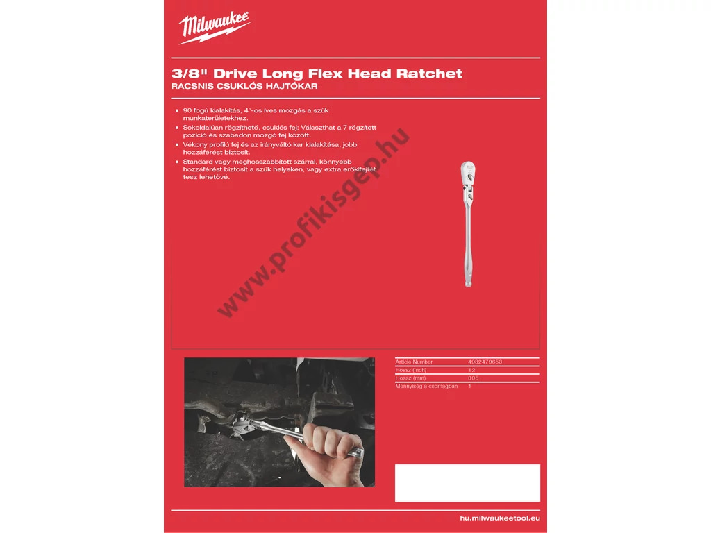 Milwaukee 3/8' Racsnis csuklós hajtókat hosszított 304,8 mm - 1 db