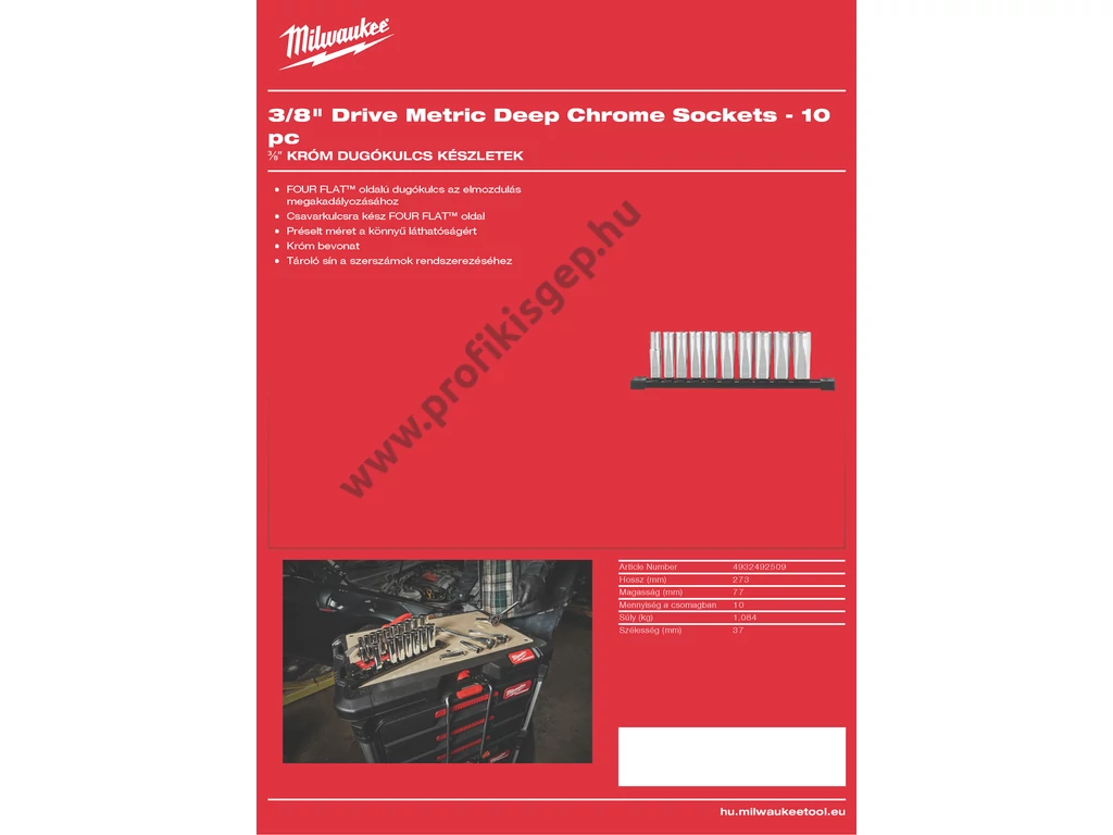 Milwaukee 3/8' Dugókulcsok hosszú, Metrikus, tartósínen 10 db