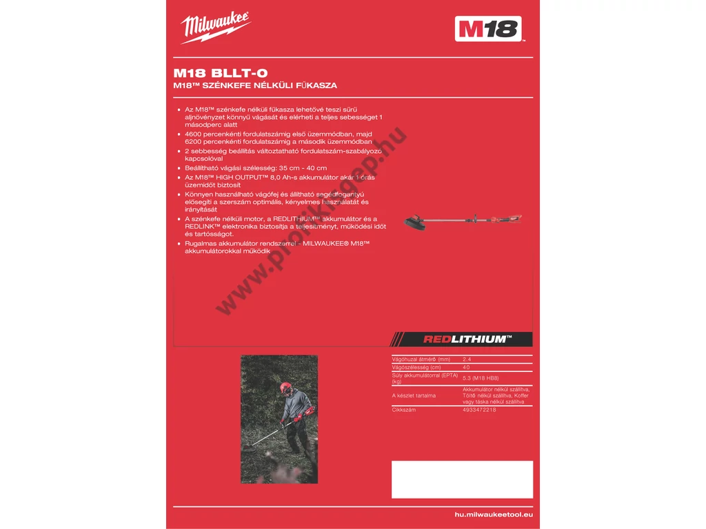 Milwaukee M18BLLT-0  M18™ SZÉNKEFE NÉLKÜLI SZEGÉLYNYÍRÓ, akku és töltő nélkül
