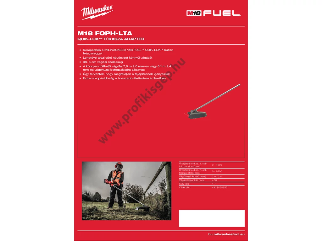 Milwaukee M18FOPH-LTA QUIK-LOK™ Fűkasza adapter, Multi géphez