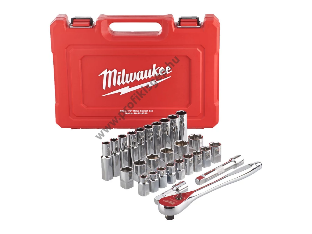 Milwaukee 1/2" dugókulcs készlet, 1/2" racsnis hajtószárral, 28 részes