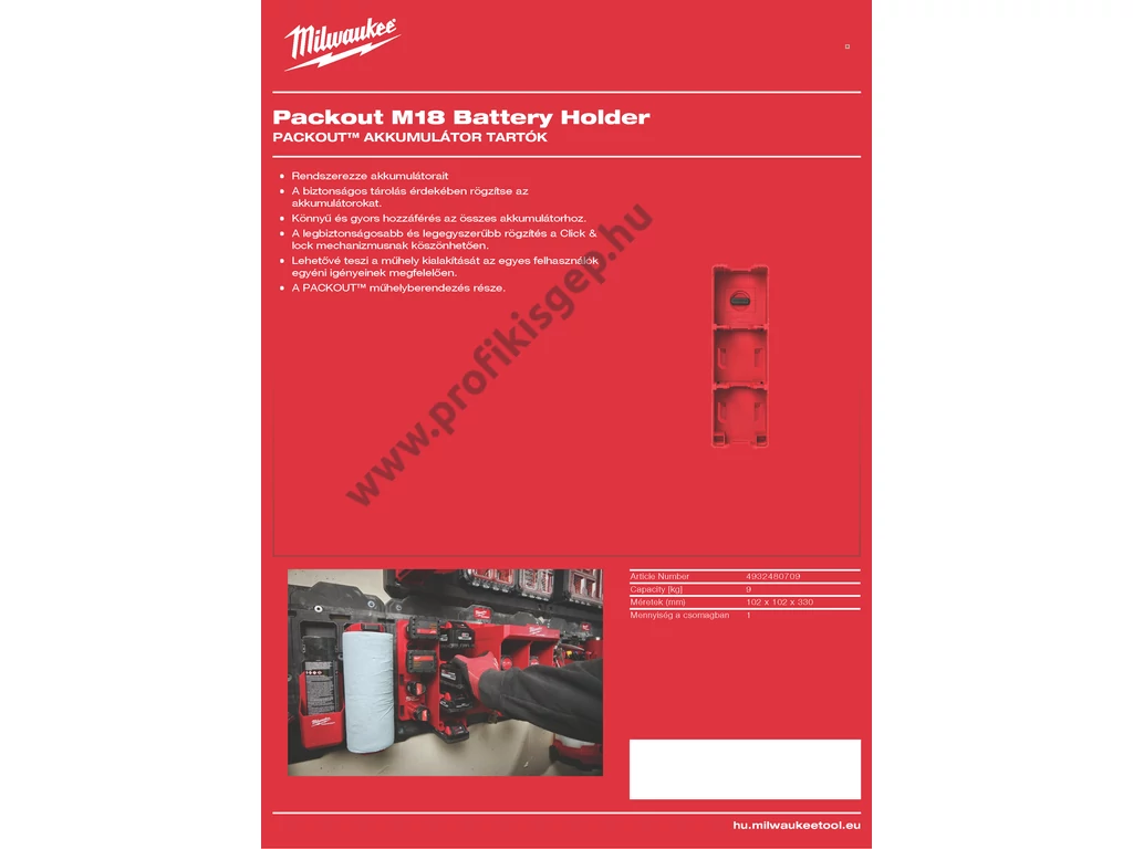 Milwaukee PACKOUT™ szerszámosfal  M18 akkumulátor tartó - 1 db