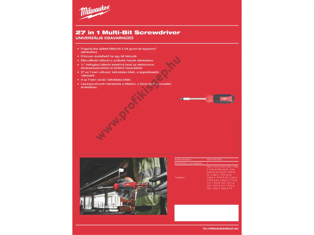 Milwaukee BIT csavarhúzó készlet, 27 in 1 Multi-Bit Screwdriver