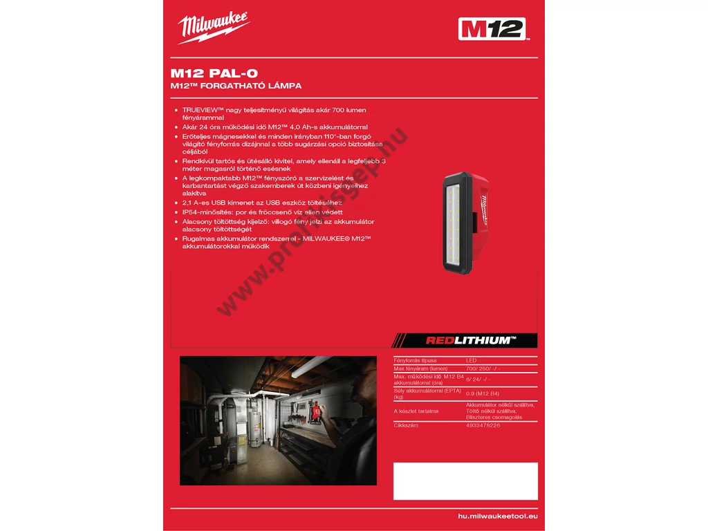 Milwaukee M12PAL-0 M12™ Forgatható lámpa, 12V, akku és töltő nélkül
