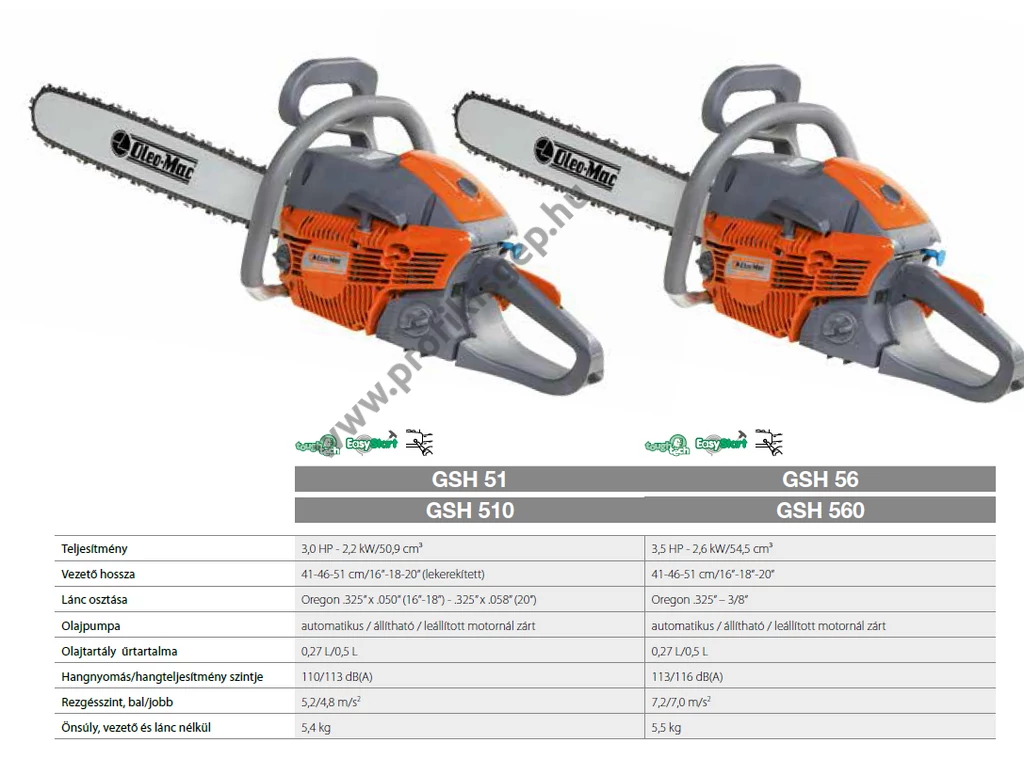 Oleo-mac GSH 560 Benzinmotoros láncfűrész intenzív munkára, 54,5cm3, 3.5 Le, Oregon lánc 325"-1.3-64 szem, Oregon vezető 41cm/16"