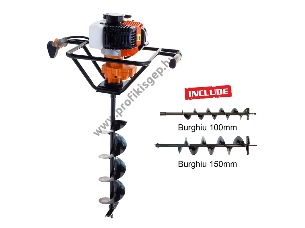 RURIS TT10 benzinmotoros földfúró, gödörfúró, 43cm3, 1.7Le, 100mm, 150mm fúrószárral