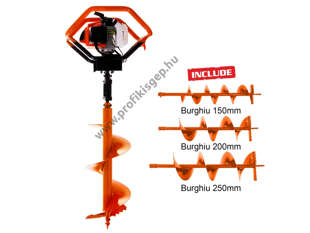 RURIS TT 14 benzinmotoros földfúró, gödörfúró, 68cm3, 3.0Le, 150mm, 200mm, 250mm fúrószárral