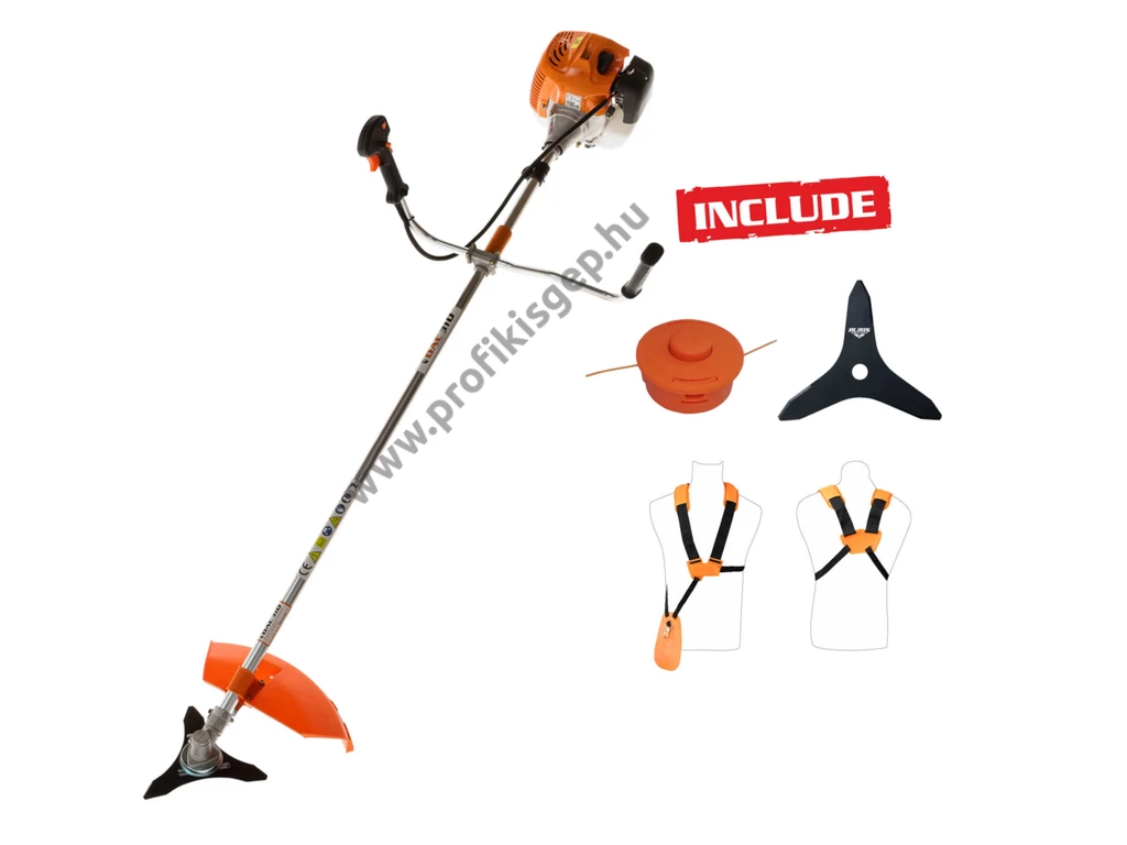 RURIS DAC310 benzinmotoros bozótvágó, fűkasza 52cm3, 2,5Le, damilfej, vágótárcsa