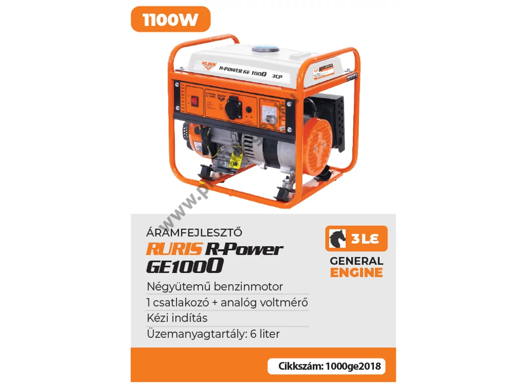 RURIS R-POWER GE 1000 Egyfázisú áramfejlesztő, 230V, max: 1000W, Motor: OHV 130cm3