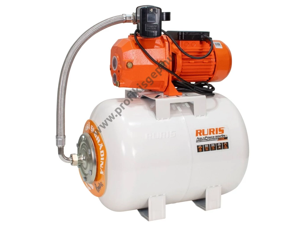 RURIS AquaPower 8009S elektromos felszíni szivattyú, házi vízmű, 1100W, 1800l, 3.5 bar, Bronzlapátos
