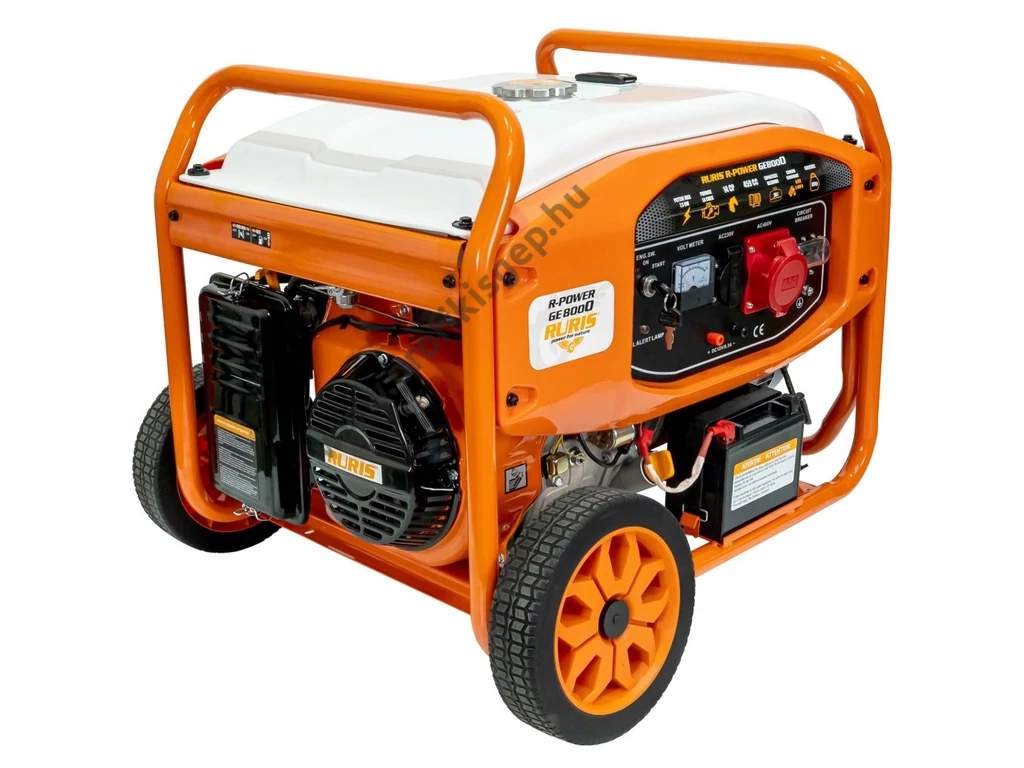 RURIS R-Power GE 8000 benzinmotoros egy,- és háromfázisú áramfejlesztő, Max: 7500W/400V, 3X10.1Amper, Motor: 459.0 cm3, feszültségszabályzó, Önindító
