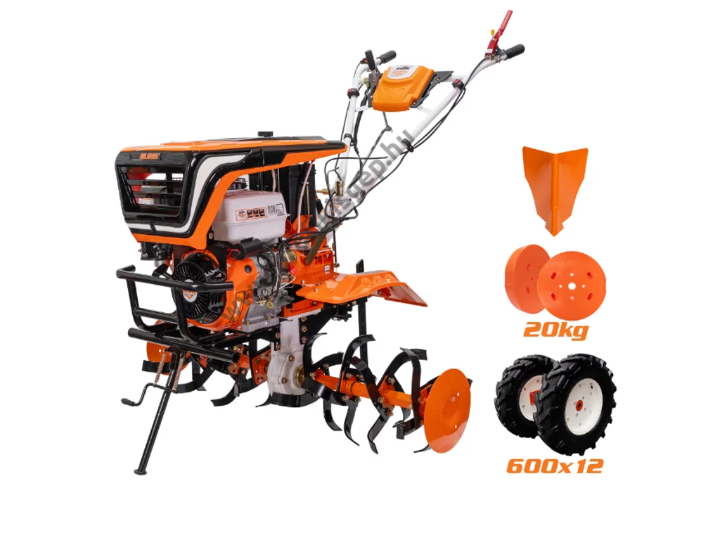 RURIS 918K Benzinmotoros kapálógép, rotációs kapa, 460cm3, 2x4 kapatag, 2+1 sebesség, +gumikerék, + nyító eke, + 20 kg keréksúly