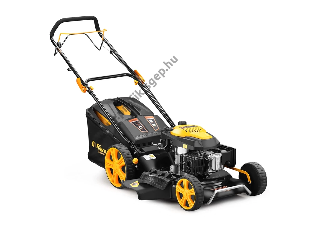 Riwall RPM 5355 Benzinmotoros önjáró fűgyűjtős fűnyíró, 53cm, OHV 196cm3, oldalkidobó, mulcsbetét, csapágyazott kerék