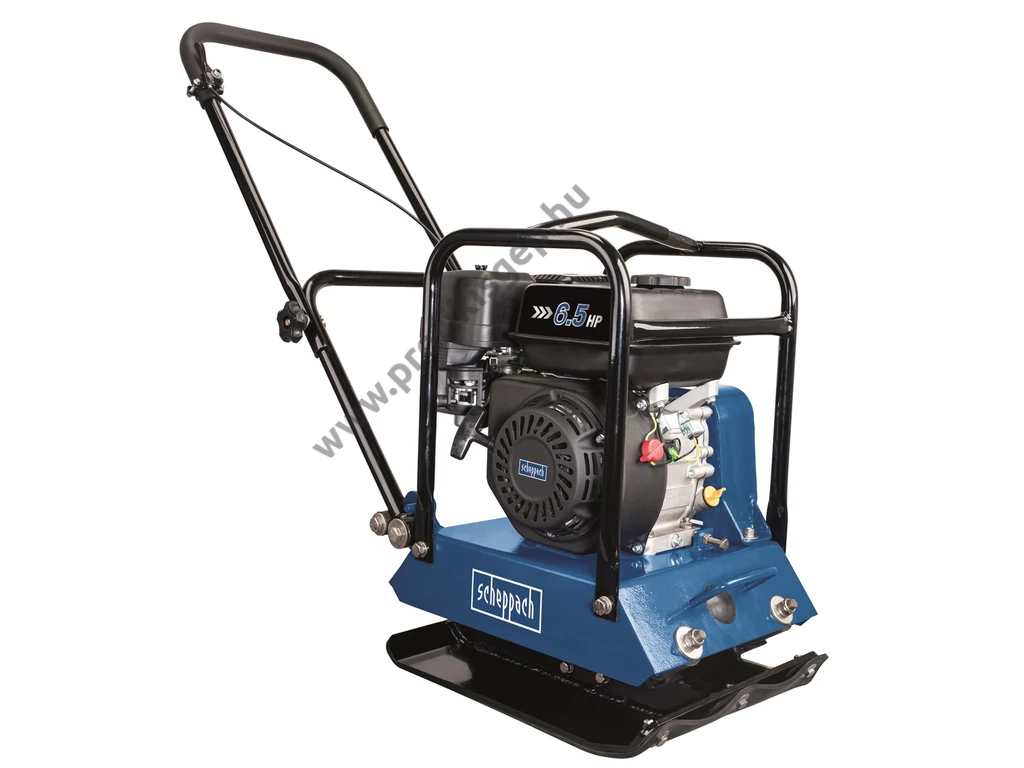 Scheppach HP 1200s lapvibrátor, Motor: Loncin 196cm3, 15kN, 45x35cm, 60kg, szállítókerék, gumilap