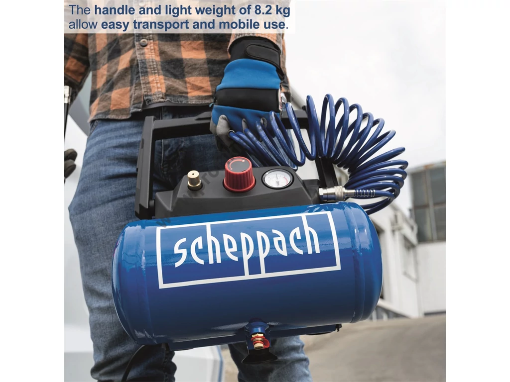Scheppach HC 06 olajmentes kompresszor, 200l/perc 8bar, tartály 6l, 230V 1200W