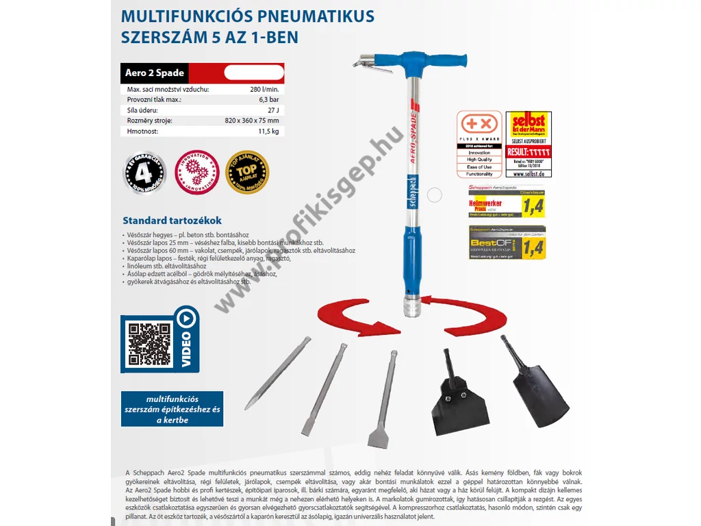 Scheppach Aero 2 Spade - multifunkciós pneumatikus, levegős szerszám 5 az 1-ben