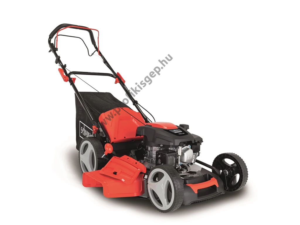SCHEPPACH MS 173-51 Benzinmotoros önjáró fűgyűjtős fűnyíró, 51cm, OHV 173cm3, oldalkidobó, mulcsbetét, csapágyazott kerék
