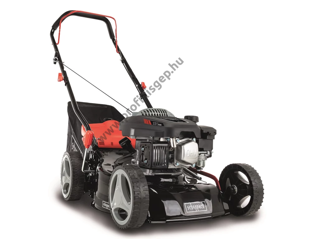 Scheppach MP 132-42 Benzinmotoros fűgyűjtős fűnyíró, 42cm, OHV 132cm3, csapágyazott kerék