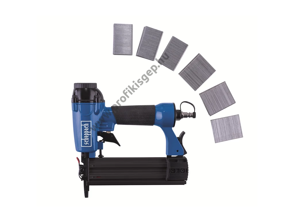 Scheppach pneumatikus szögbelövő, tüzőgép, üzemi nyomás: 8,3 Bar, csatlakozó:1/4", Kapcsokkal