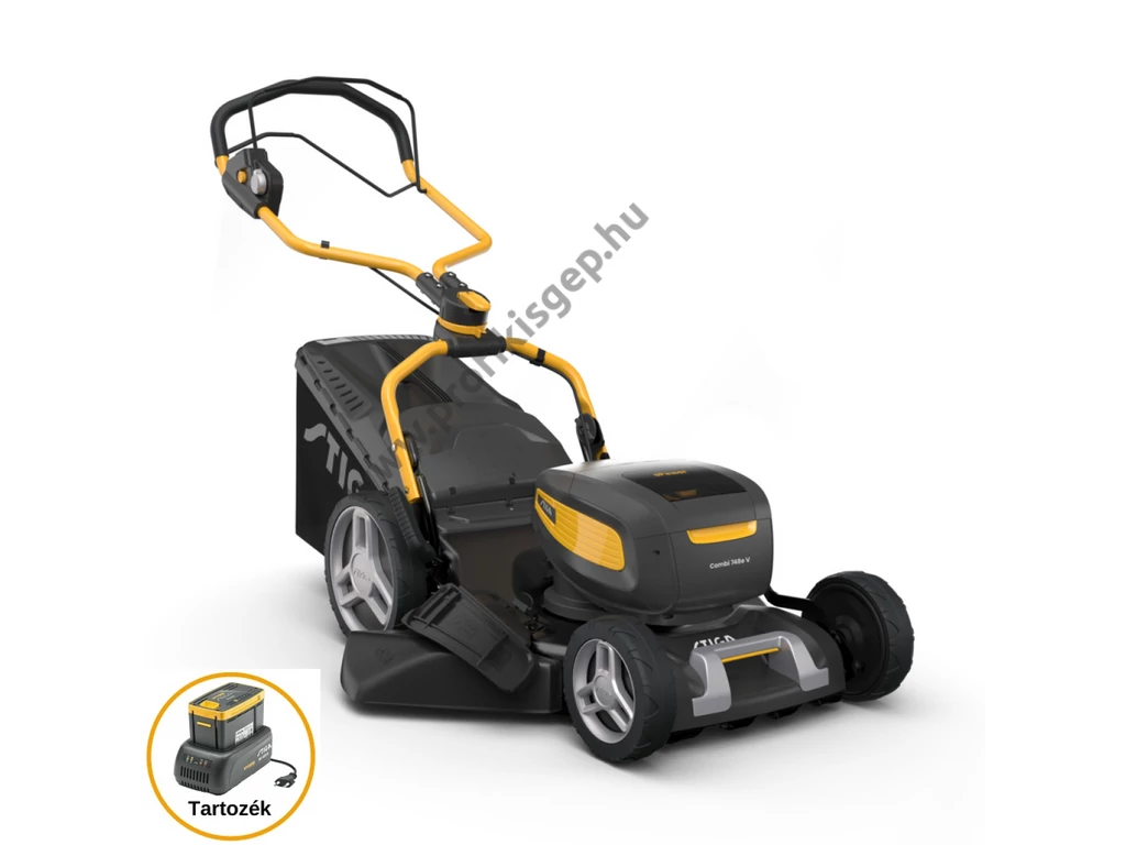 STIGA COMBI 748e V KIT Akkumulátoros önjáró gyűjtős fűnyíró, 46cm, 48V, 2X4.0 Ah akkuval és töltővel