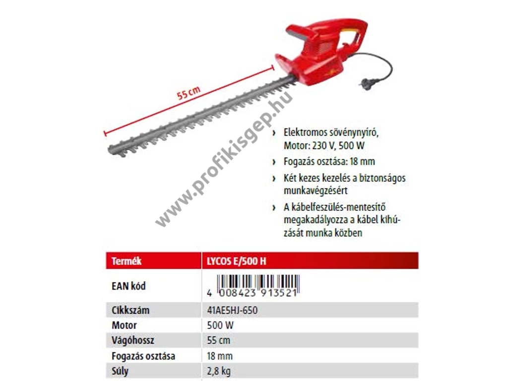 Wolf-Garten  LYCOS E/500 H Elektromos sövénynyíró  # 55 cm 500 W