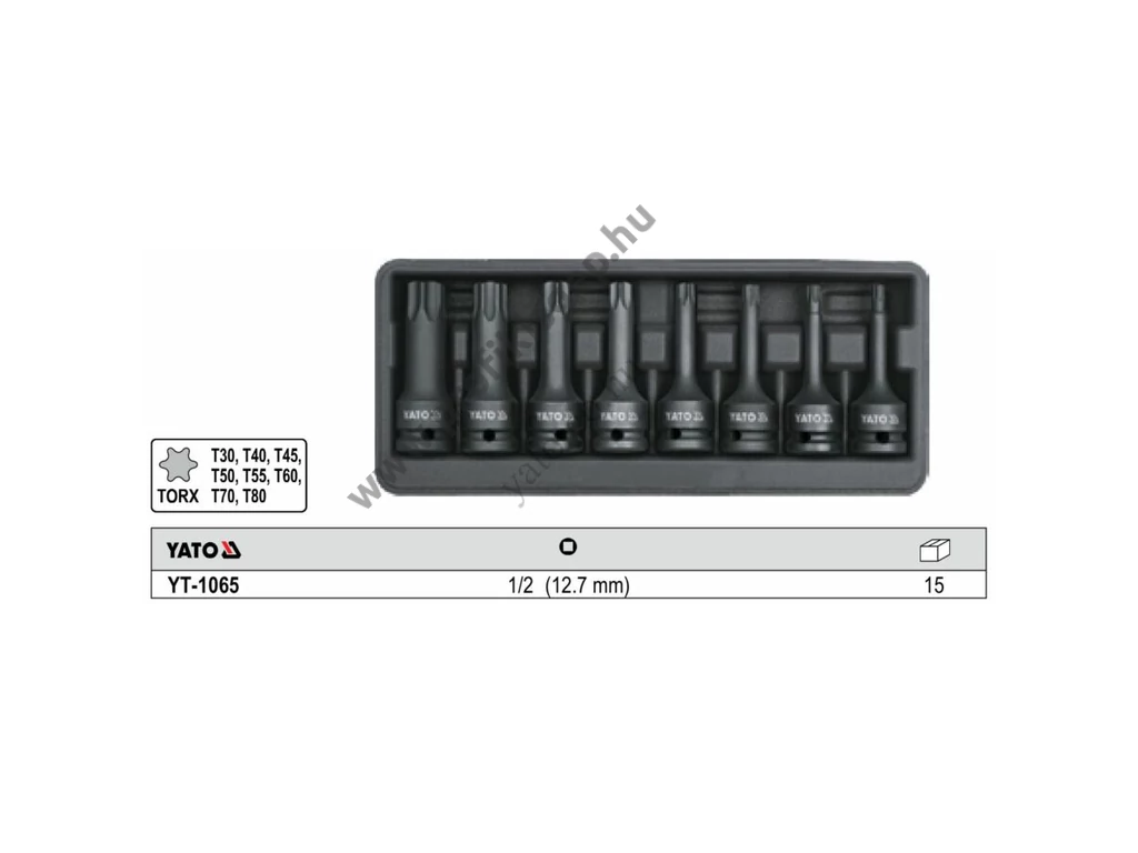 YATO Bit dugókulcs készlet gépi Torx 1/2 col 8 részes T30-T80
