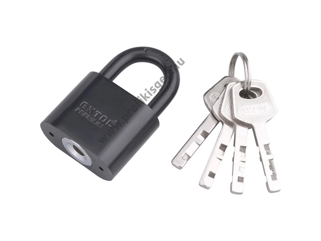 lakat, vas, fekete, 4db kulcs; 50mm, edzett acél kengyel, szárátmérő: 10,8 mm