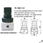 Kép 2/2 - BETTA R-180-1/4 nyomásszabályzó pneumatikus levegő kezeléséhez, Nyomás: 0-12 bar nyomás, 1/4" csatlakozó