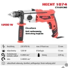 Kép 2/9 - HECHT 1074 elektromos fúró, ütvefúró, 1200W, 13mm fogaskoszorús tokmány, 2 sebesség, állítható sebesség,