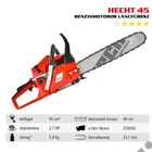 Kép 2/10 - HECHT 45 Benzinmotoros láncfűrész, 45 cm3, 2.7 Le, lánc 325"-1.5-66 szem, vezető 40cm