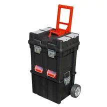 EXTOL szerszámosláda  kerekes, profi erős, műanyag 495×350×712mm, fémcsatos, tálcával, fekete, lakatolható