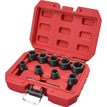 EXTOL premium csavarkiszedő klt. TWIST; 3/8" befogás, 9db fej: 10, 11, 12, 13, 14, 15, 16, 17, 19mm, 1 db kiütőrúd, CrMo, műanyag kof.