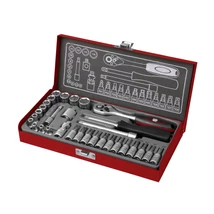 FORTUM dugókulcs készlet 1/4", 31db, Méret: 4-14mm-ig, Anyaga: 61CrV5; mattkróm