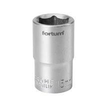 FORTUM Dugókulcs betét, 1/2" csatlakozó, 15mm, hatszög, hossza: 38mm, anyag: 61CrV5, mattkróm